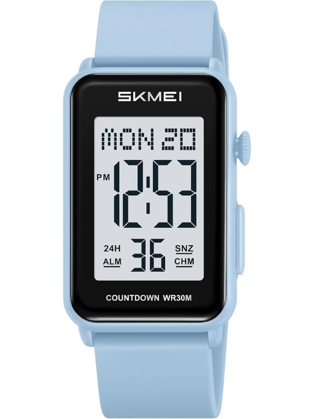Unisex Light Blue Digital Big Numbers LED Sport Silicone Strap Wrist Watch